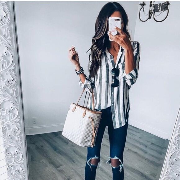 BP "The Perfect Shirt" Striped Button Down - size XS in Black/White - Picture 7 of 16